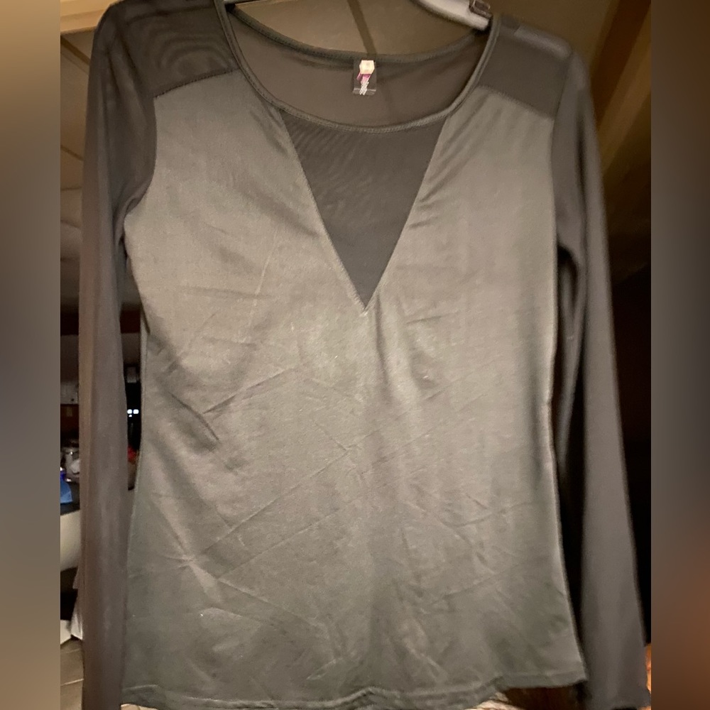 Women’s L/S Mesh Top - Sheer Blouse - Black Mesh - Size Small